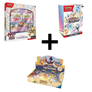 Pokémon JCC Écarlate et Violet 151 Alakazam EX coffret + Évolutions Prismatiques Lot de Boosters + Disney Lorcana Les Terres d’Encres Booster Display