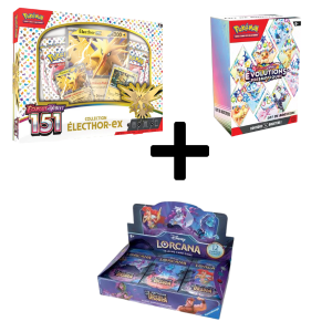 Pokémon JCC Écarlate et Violet 151 Électhor EX coffret + Évolutions Prismatiques Lot de Boosters + Disney Lorcana Retour D'ursula Booster Display